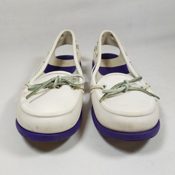 Crocs Women's Size 8 Beachline Boat Shoes White Purple - Picture 6 of 8